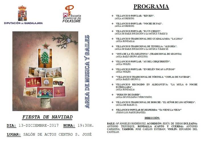 La Escuela de Folklore de Diputación celebrará su 'Fiesta de Navidad' el miércoles 13 en el San José