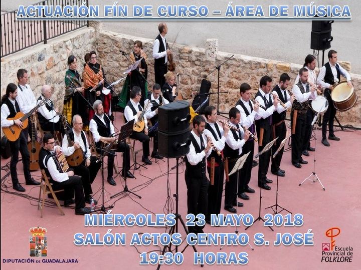 El Área de Música de la Escuela de Folklore de la Diputación de Guadalajara ofrecerá el miércoles su 'Actuación fin de curso'