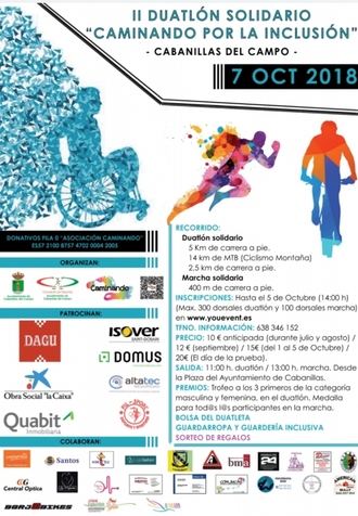 Ya hay cartel definitivo para el "II Duatlón Caminando por la Inclusión", que llegará a Cabanillas el 7 de octubre