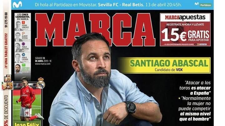 Santiago Abascal en el Marca : "Normalmente la mujer no puede competir al nivel del hombre en el deporte" 