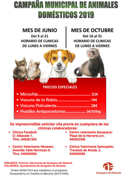 El lunes 3 de junio comienza en Azuqueca la primera fase de la "Campaña municipal de animales domésticos"