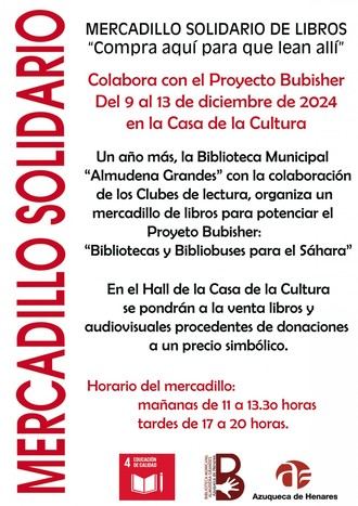 Mercadillo solidario en la Biblioteca Almudena Grandes de Azuqueca del 9 al 13 de diciembre