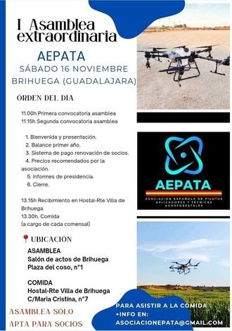 La Asociaci&#243;n Espa&#241;ola de Pilotos Aplicadores y T&#233;cnicas Agroforestales, AEPATA, celebrar&#225; en Brihuega el 16 de noviembre su I Asamblea Extraordinaria