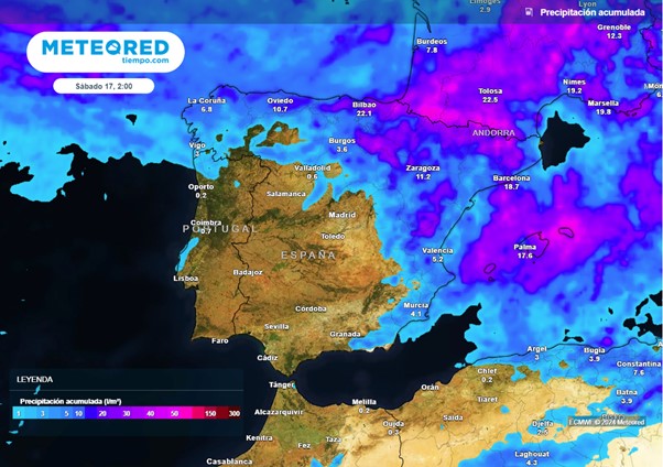 Meteored avisa de una DANA que puede dejar lluvias muy fuertes y varios fenómenos adversos