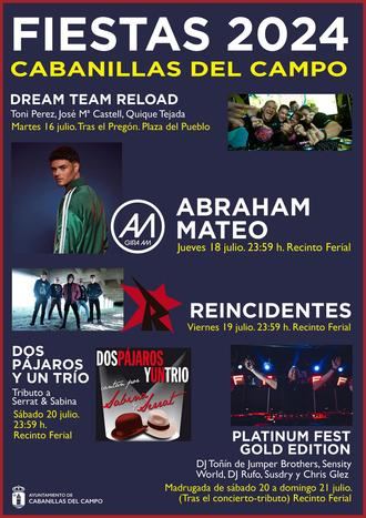 Abraham Mateo, “Reincidentes”, tributo a Serrat y Sabina, y la sesión dance “Platinum Fest”, grandes actuaciones de las Fiestas de Cabanillas 2024