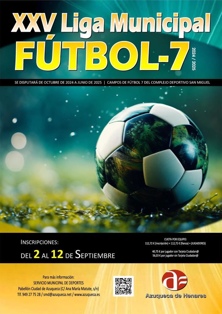 Hasta el 12 de septiembre, se admiten inscripciones en la XXV Liga Municipal de Fútbol 7