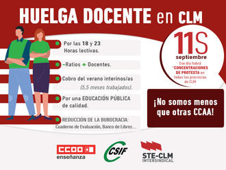 STE-CLM, CSIF y CCOO convocan una huelga en Castilla-La Mancha para el 11 de septiembre: “Las clases empezarán sin profesorado”