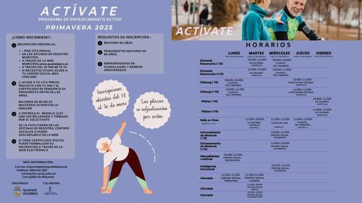 Inscripción abierta para el programa 'Actívate' de envejecimiento activo en Guadalajara