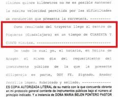 Acta notarial Piqueras-Molina, duración del trayecto, 45 minutos