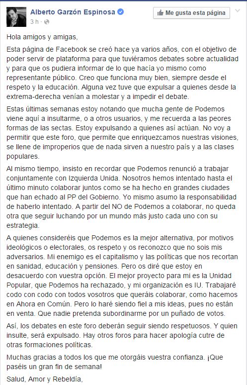Alberto Garzón: "Mucha gente de Podemos me recuerda a la peor forma de las sectas"