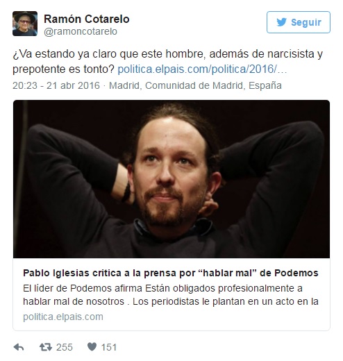 Cotarelo, un antiguo profesor de Pablo Iglesias, le pone fino : "tonto y narcisista"